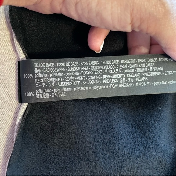 Zara Knit Mixed Media Open Front Waterfall Cardigan Tan and Faux Black Leather - Picture 7 of 9